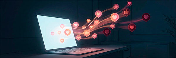 画面上でハートやいいねが飛び交う抽象的なイメージ